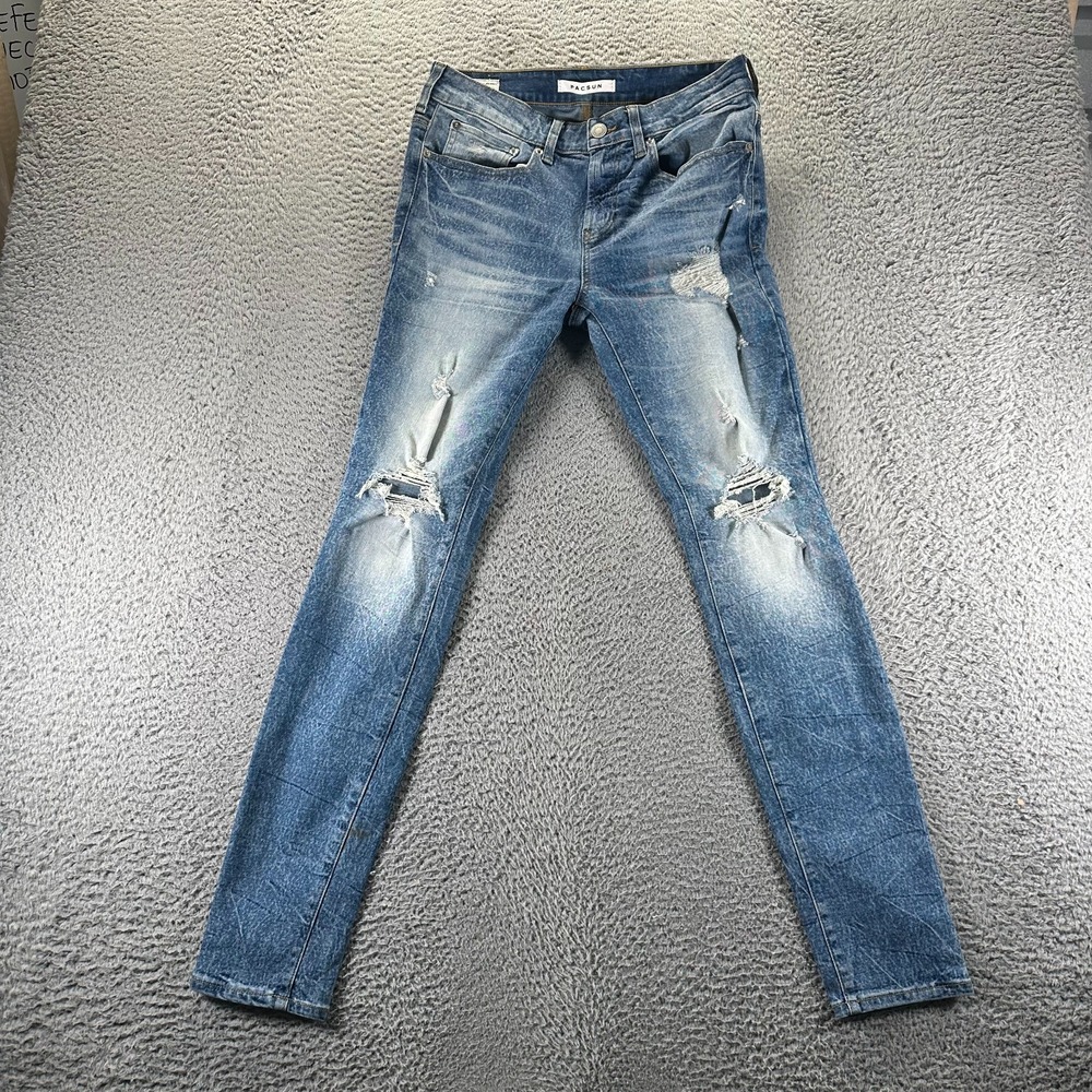 PacSun Stacked Jeans Men 28x30 Blue Cotton Denim Skinny Distressed Faded Stretch